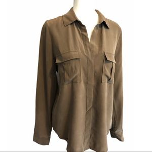 NWT L’AGENCE Silk Long Sleeve Pleated Two Pocket